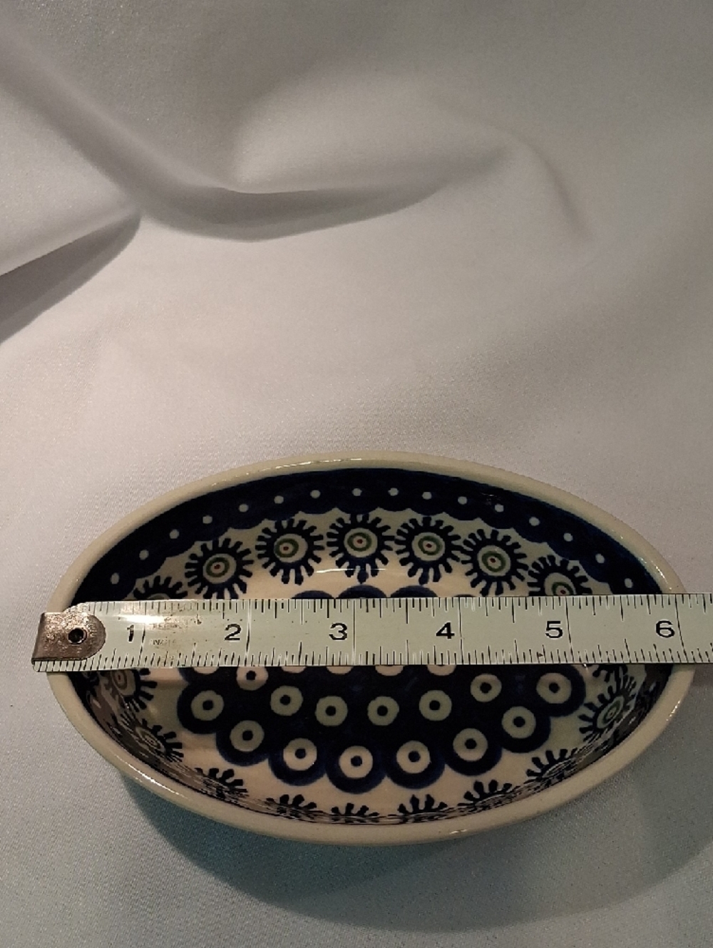 Boleslawiec Hand-Painted Ceramic Oval Dish in Navy and Cream Made In Poland - Picture 3 of 5